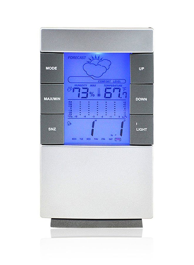 OUTAD LCD Thermometer Humidity Monitor Clock Silver/White - Image 1
