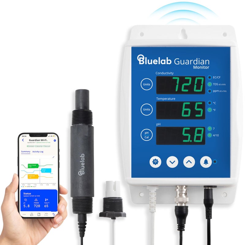 Bluelab Guardian Monitor Inline WiFi for Realtime pH Temperature and Conductivity TDSPPM Measurements in Water with Calibration 31 Digital Nutrient Meter for Inline Dosing Systems