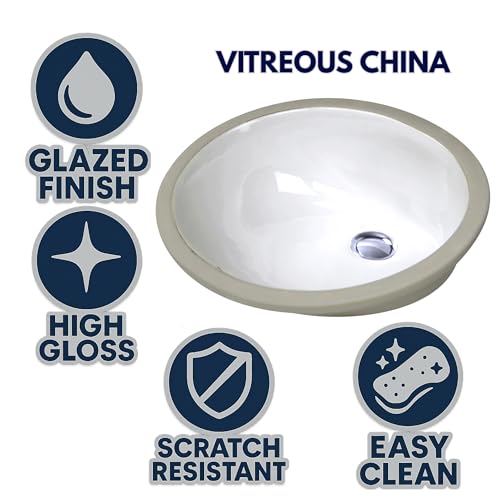 Nantucket Sinks UM-15x12-W Oval Ceramic Sink – 15"x12" Undermount Bathroom Sink for Bath Vanity, Small White Bowl, High-Gloss Vitreous China, Scratch & Stain Resistant – Great Point Collection - Image 4