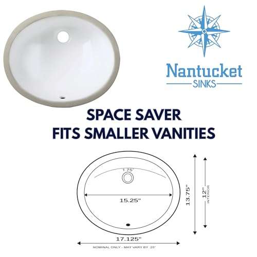Nantucket Sinks UM-15x12-W Oval Ceramic Sink – 15"x12" Undermount Bathroom Sink for Bath Vanity, Small White Bowl, High-Gloss Vitreous China, Scratch & Stain Resistant – Great Point Collection - Image 2