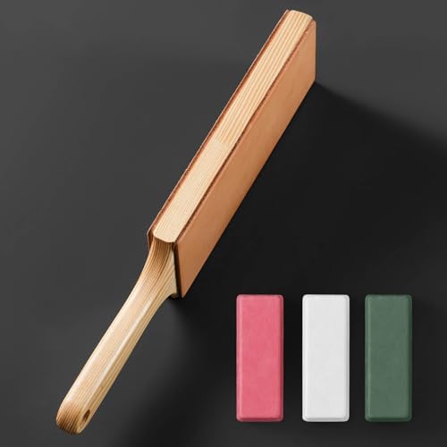Angerstone Oversize Double Sided Leather Strop Kit(3" Knife Stropping Leather）with Ergonomic Handle - Knife Strop for Sharpening Knives, Wood Carving Chisels, Buffing Compound Included - Image 4