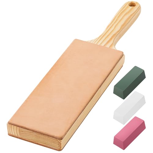 Angerstone Oversize Double Sided Leather Strop Kit(3" Knife Stropping Leather）with Ergonomic Handle - Knife Strop for Sharpening Knives, Wood Carving Chisels, Buffing Compound Included - Image 1