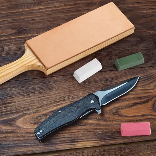 Angerstone Oversize Double Sided Leather Strop Kit(3" Knife Stropping Leather）with Ergonomic Handle - Knife Strop for Sharpening Knives, Wood Carving Chisels, Buffing Compound Included - Image 5