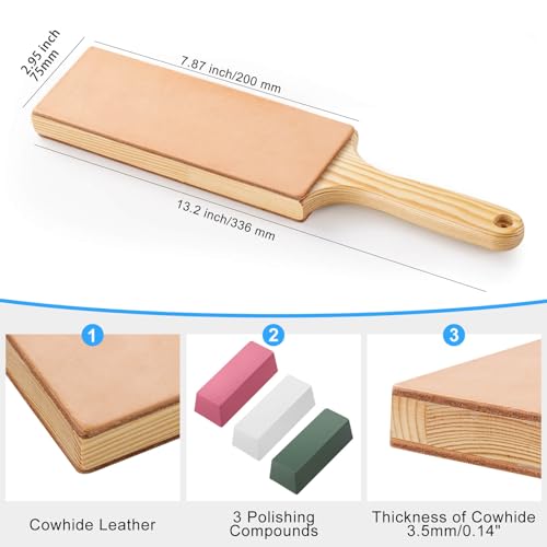 Angerstone Oversize Double Sided Leather Strop Kit(3" Knife Stropping Leather）with Ergonomic Handle - Knife Strop for Sharpening Knives, Wood Carving Chisels, Buffing Compound Included - Image 2