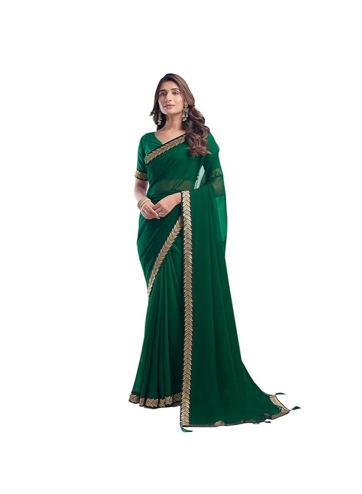 Accessorize Kingdom Women's Georgette Lace Boarder Saree With Unstitched Blouse Piece  - Image 1
