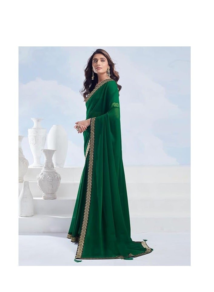 Accessorize Kingdom Women's Georgette Lace Boarder Saree With Unstitched Blouse Piece  - Image 2