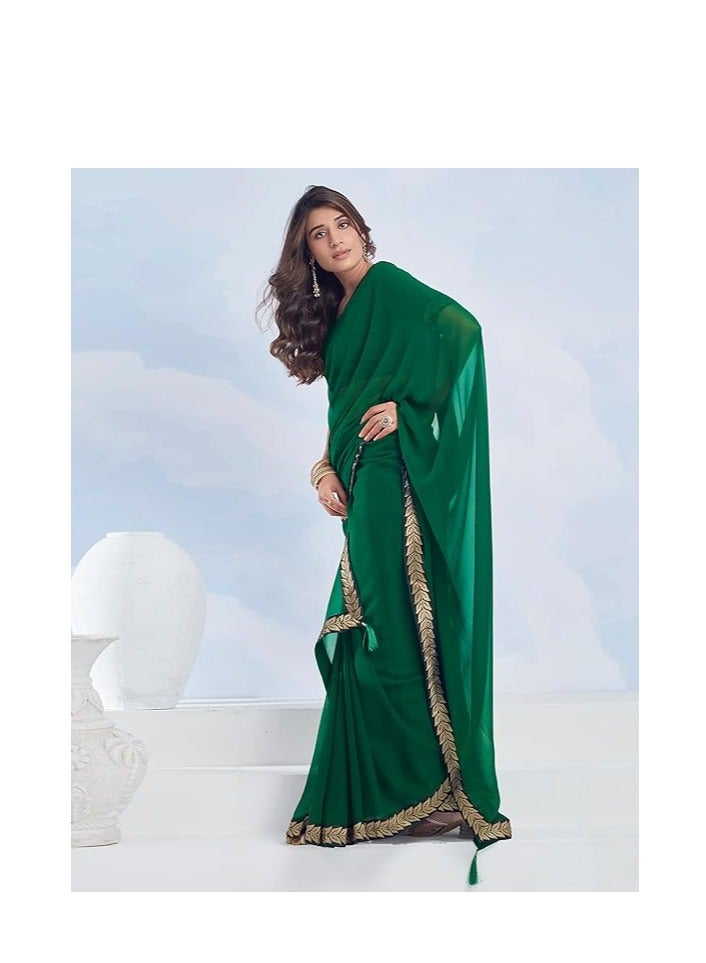 Accessorize Kingdom Women's Georgette Lace Boarder Saree With Unstitched Blouse Piece  - Image 3