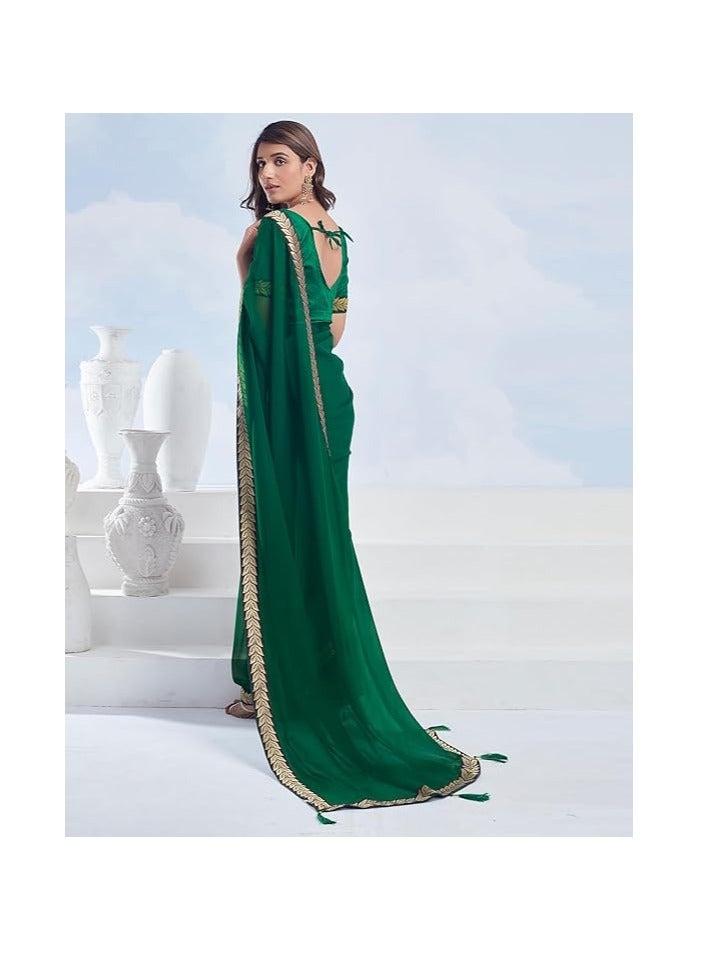 Accessorize Kingdom Women's Georgette Lace Boarder Saree With Unstitched Blouse Piece  - Image 4
