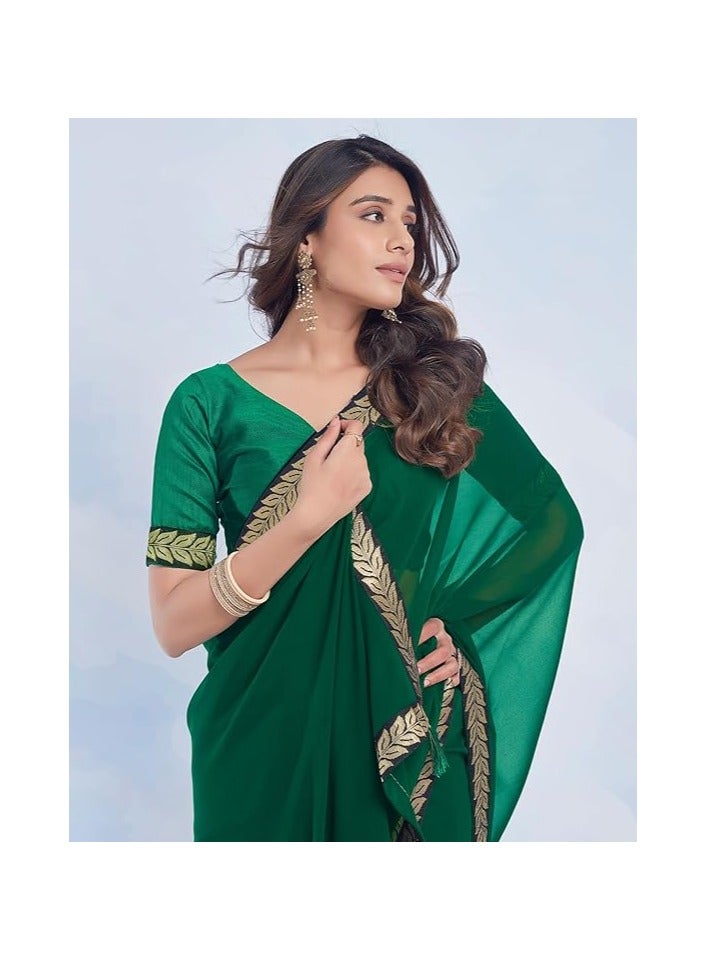 Accessorize Kingdom Women's Georgette Lace Boarder Saree With Unstitched Blouse Piece  - Image 5