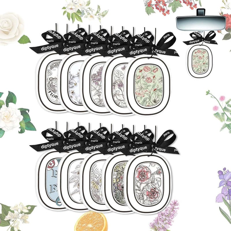 10PCS Car Air Fresheners Hanging Sachets, Odor Eliminator, Alcohol-Free, Botanical Fruite Fragrance Cotton Pendants with Ribbon, for Bathroom, Bedroom, Cars, Wardrobe - Image 1