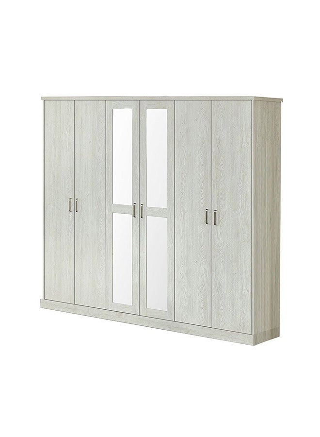 DANUBE HOME خزانة ملابس زيركو 6 أبواب خزانة ملابس متينة تصميم حديث توفير المساحة باب متأرجح لغرفة النوم L 240x58x210 سم بلوط أبيض - Image 2