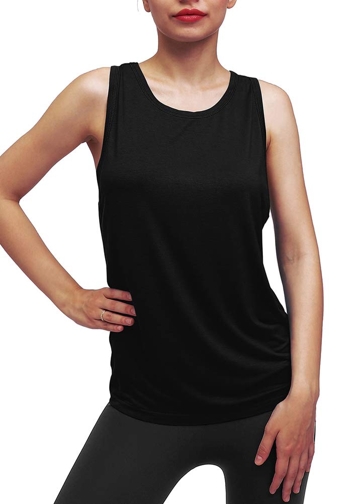 Mippo Womens Workout Yoga Tops Open Back Shirts Athletic Tank Tops Gym Exercise Cute Work Out Clothes for Women Black S - Image 2