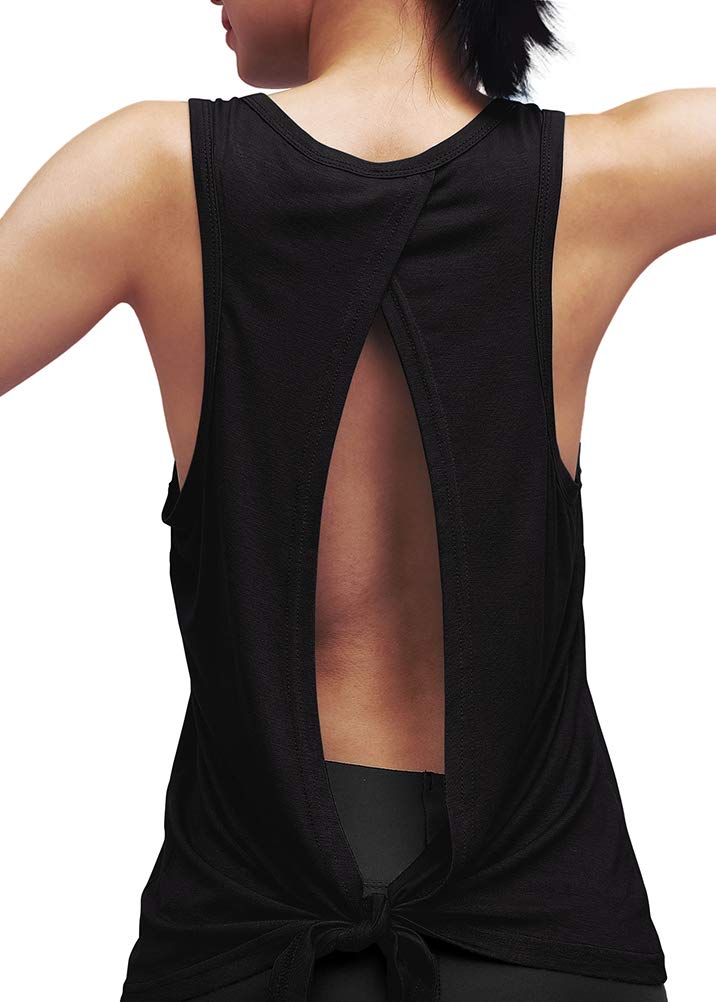 Mippo Womens Workout Yoga Tops Open Back Shirts Athletic Tank Tops Gym Exercise Cute Work Out Clothes for Women Black S - Image 4