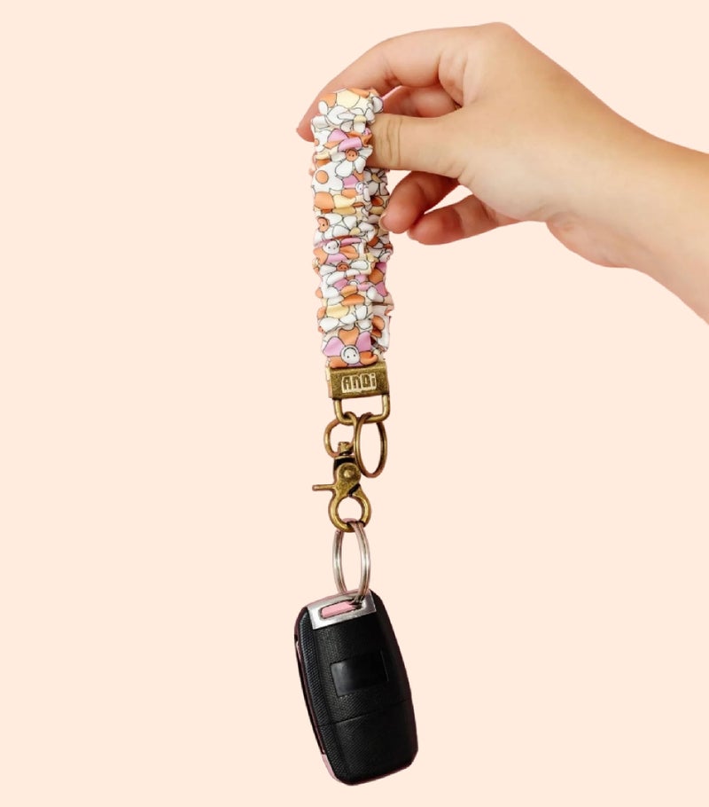 ANDI Wristlet Keychain for Women, Scrunchie Bracelet Key Ring With Clip Closure, Stretchy & Comfortable Wrist Lanyard, Key Chain For Car Keys, ID Cards (Peace and Love) - Image 2
