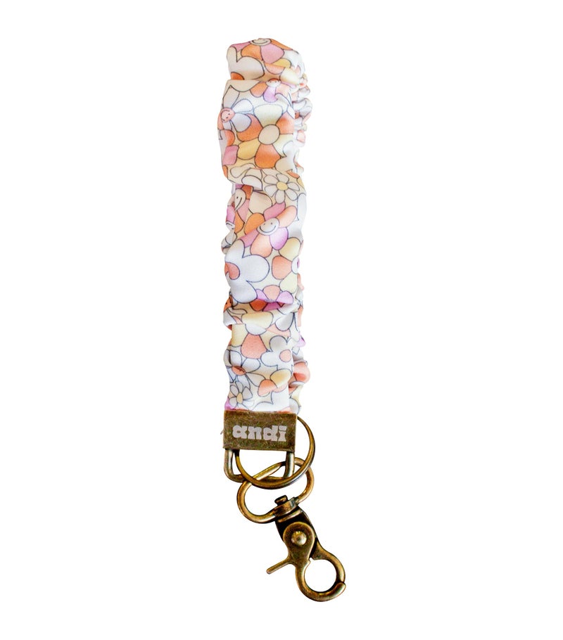 ANDI Wristlet Keychain for Women, Scrunchie Bracelet Key Ring With Clip Closure, Stretchy & Comfortable Wrist Lanyard, Key Chain For Car Keys, ID Cards (Peace and Love) - Image 1