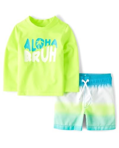 The Children's Place The Childrens PlaceBaby Boysand Toddler Long Sleeve Rashguard and Swim Trunk 2 Piece SetAloha Bruh2 Years - Image 1