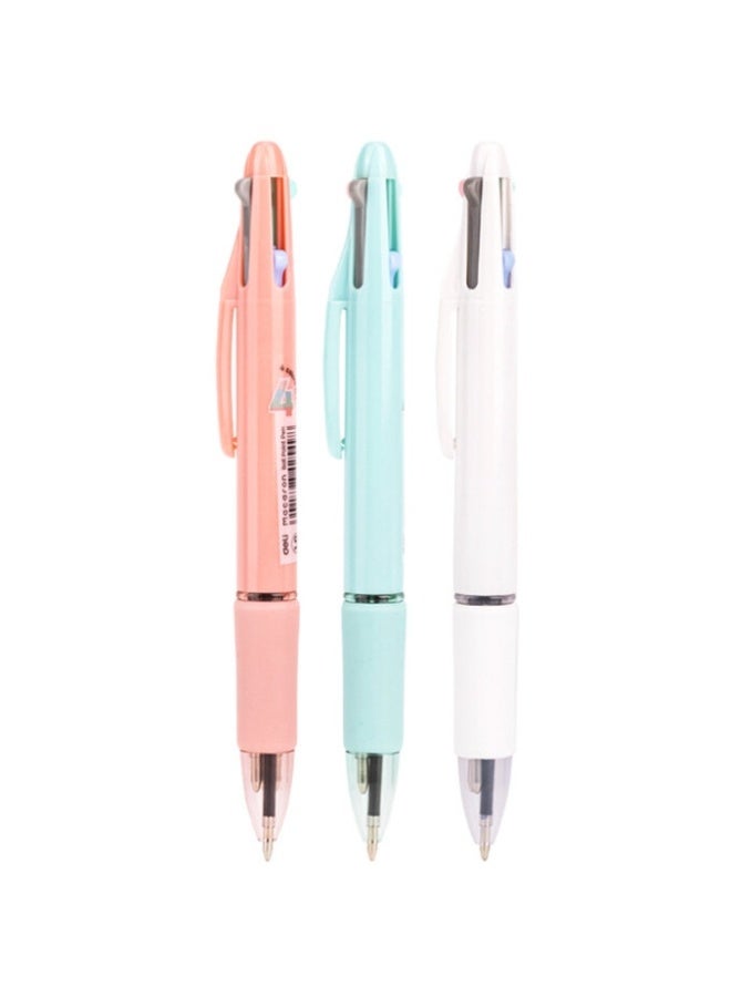 Deli Q181 Multicolor Ballpoint Pen 4-in-1 Colored Pens 1.0mm, Retractable Ball Point Pen Medium Point for Smooth Writing, Cute Pens for Office School Supplies, Planner Journaling, 4-Color Ink, 3-Count - Image 1