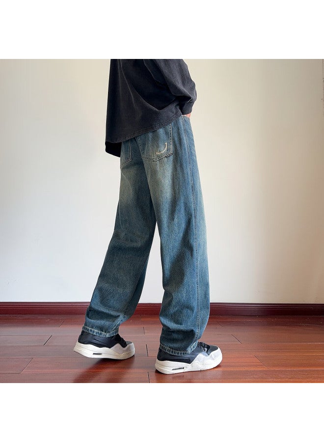 TonLion Tangshi  Autumn Winter Men's Loose Fit Embroidered Back Pocket Detail Denim Jeans - Image 3