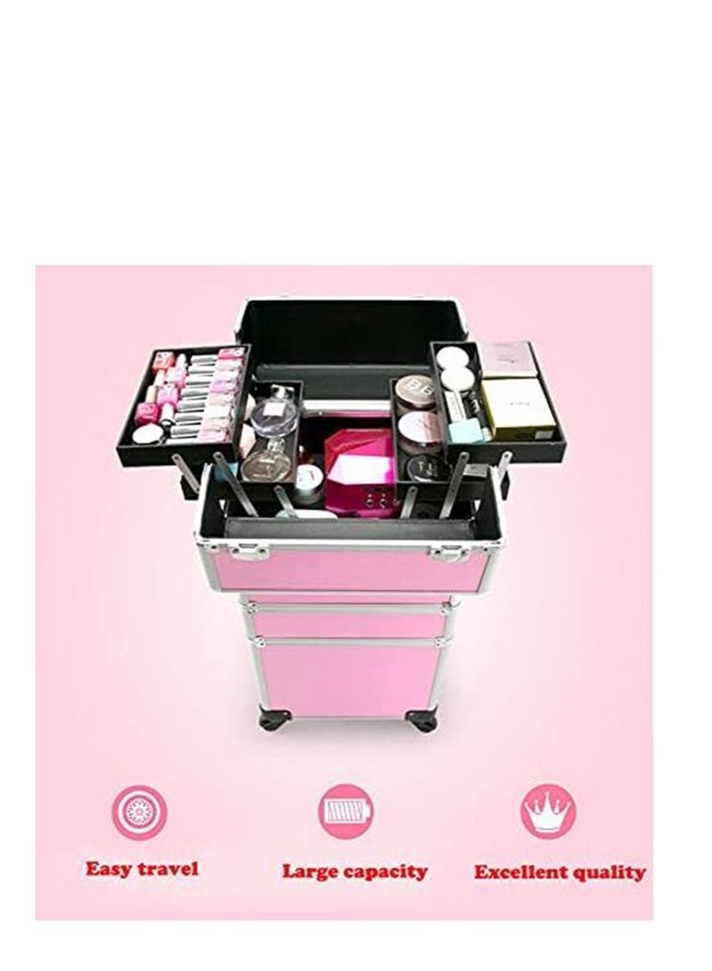 Golden Professional Makeup Trolley Case Large Makeup Train Case Portable Traveling Cosmetic Case with Wheels (3 Layers, Black) - Image 3