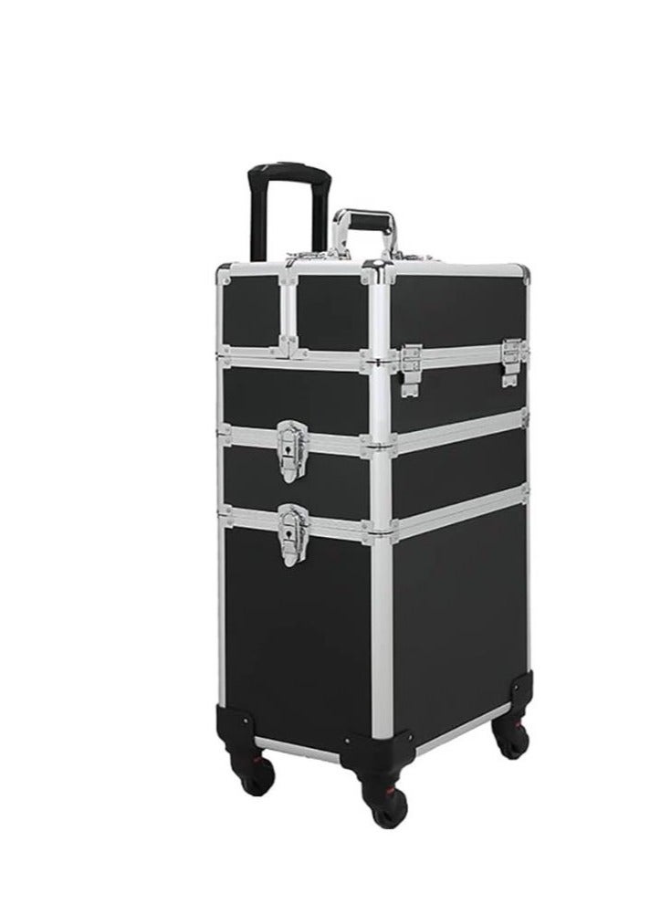 Golden Professional Makeup Trolley Case Large Makeup Train Case Portable Traveling Cosmetic Case with Wheels (3 Layers, Black) - Image 1