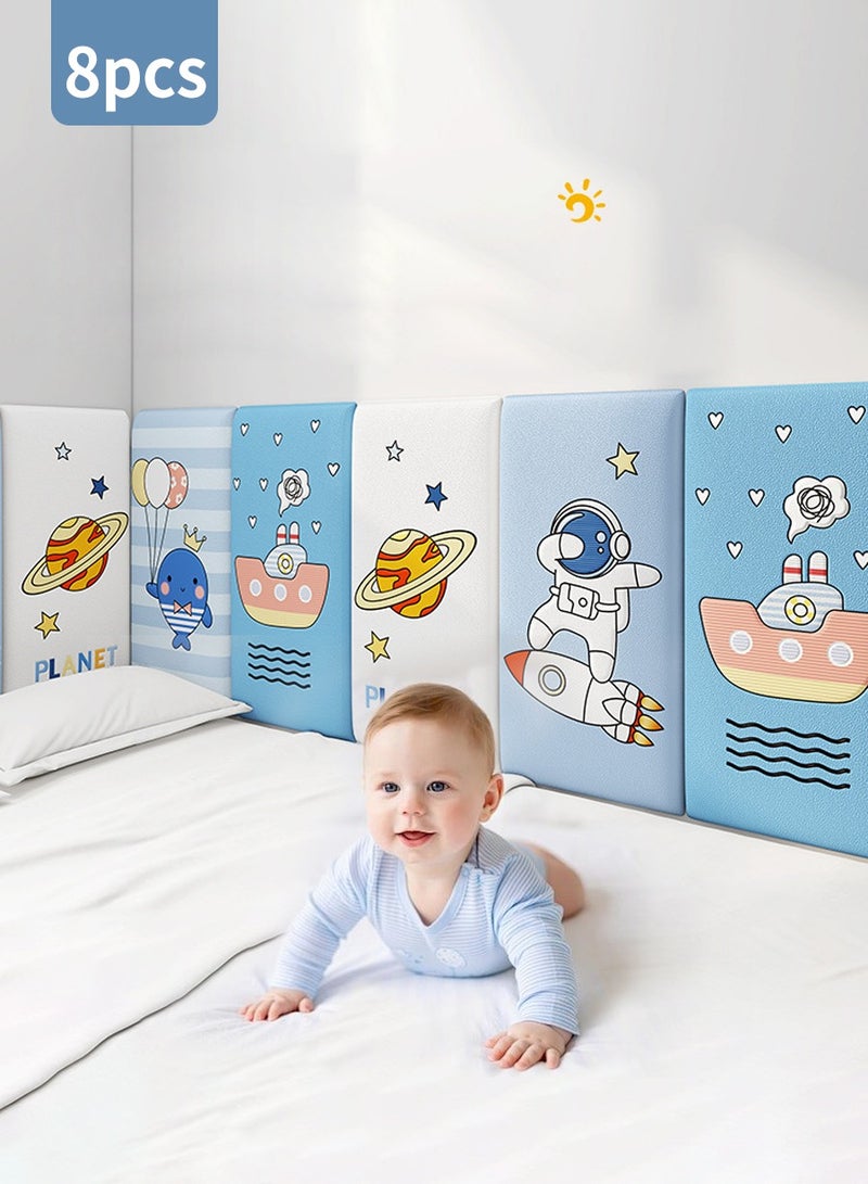 BEIRUI 8 Pieces Cartoon Thickened 3D Anti-collision Wall Stickers, Anti-collision Foam Wall Mat, Room Bedroom Bedside Soft Pocket Backing Cushion Self-adhesive Wall Stickers, Children's Waterproof Children's Room Decorative Self-adhesive Wall Mat PVC 3d Waterproof, 34 cm X 68 cm  - Image 1