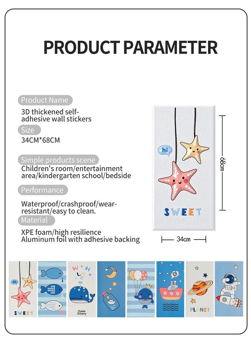 BEIRUI 8 Pieces Cartoon Thickened 3D Anti-collision Wall Stickers, Anti-collision Foam Wall Mat, Room Bedroom Bedside Soft Pocket Backing Cushion Self-adhesive Wall Stickers, Children's Waterproof Children's Room Decorative Self-adhesive Wall Mat PVC 3d Waterproof, 34 cm X 68 cm  - Image 3