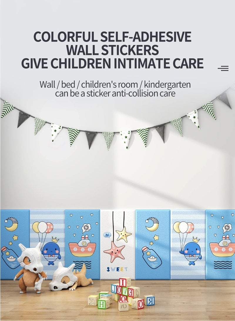 BEIRUI 8 Pieces Cartoon Thickened 3D Anti-collision Wall Stickers, Anti-collision Foam Wall Mat, Room Bedroom Bedside Soft Pocket Backing Cushion Self-adhesive Wall Stickers, Children's Waterproof Children's Room Decorative Self-adhesive Wall Mat PVC 3d Waterproof, 34 cm X 68 cm  - Image 4