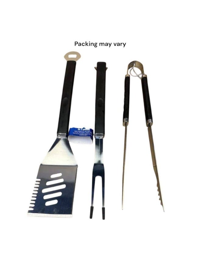 Three-piece BBQ kitchen utensil set: fork, spatula, and multi-purpose tongs. Random color. - Image 1