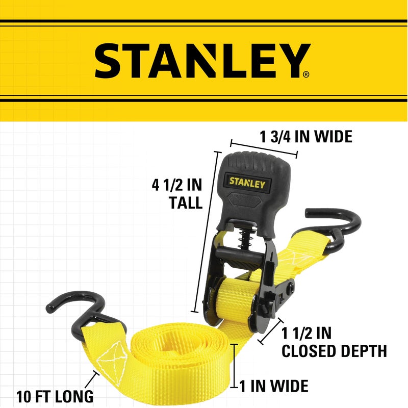 Stanley أحزمة ربط ستانلي S1000 سوداء/صفراء 1" × 10' - لنقل الحمولة الخفيفة (قوة كسر 1,500 رطل)، عبوة 8 - Image 5