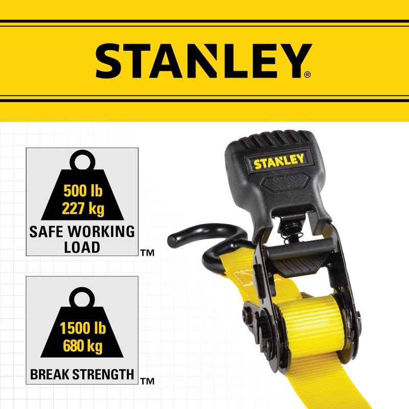 Stanley أحزمة ربط ستانلي S1000 سوداء/صفراء 1" × 10' - لنقل الحمولة الخفيفة (قوة كسر 1,500 رطل)، عبوة 8 - Image 3