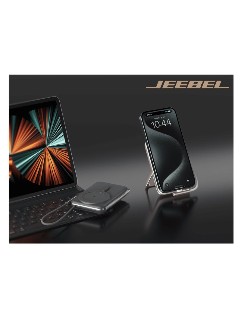 Jeebel Power Bank with wireless fast charging with built-in USB-C cable 10000mAh with built-in stand for phones with innovative design - Image 2