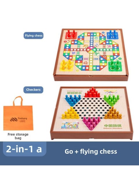 Multi-functional One Chessboard Flying Chess Checkers Backgammon Go Card Beasts Chess Children's Toys Foreign Trade-Color:2-in-1 [large Size] Checkers + Flying Chess