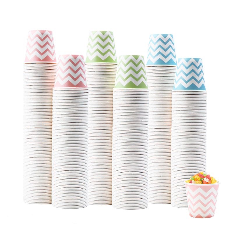 Tamone 600 Pack 3 oz Paper Cups - Small Bathroom Cups  Mini Wave Design Disposable Cups  Pink  Green  Blue - Mouthwash Cups for Valentine's  Picnic  BBQ  Travel  Home  Event - Image 1