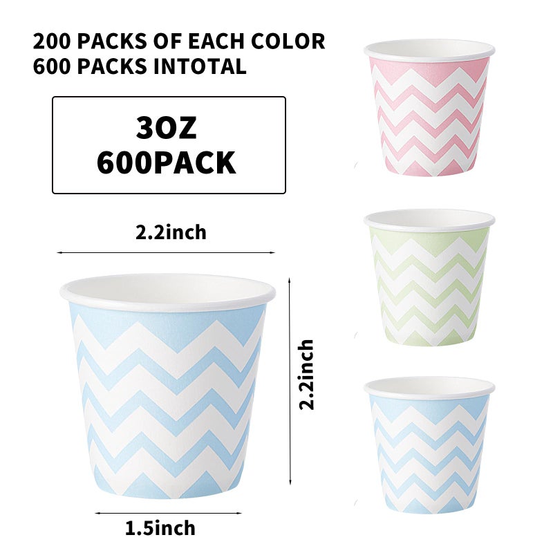 Tamone 600 Pack 3 oz Paper Cups - Small Bathroom Cups  Mini Wave Design Disposable Cups  Pink  Green  Blue - Mouthwash Cups for Valentine's  Picnic  BBQ  Travel  Home  Event - Image 2