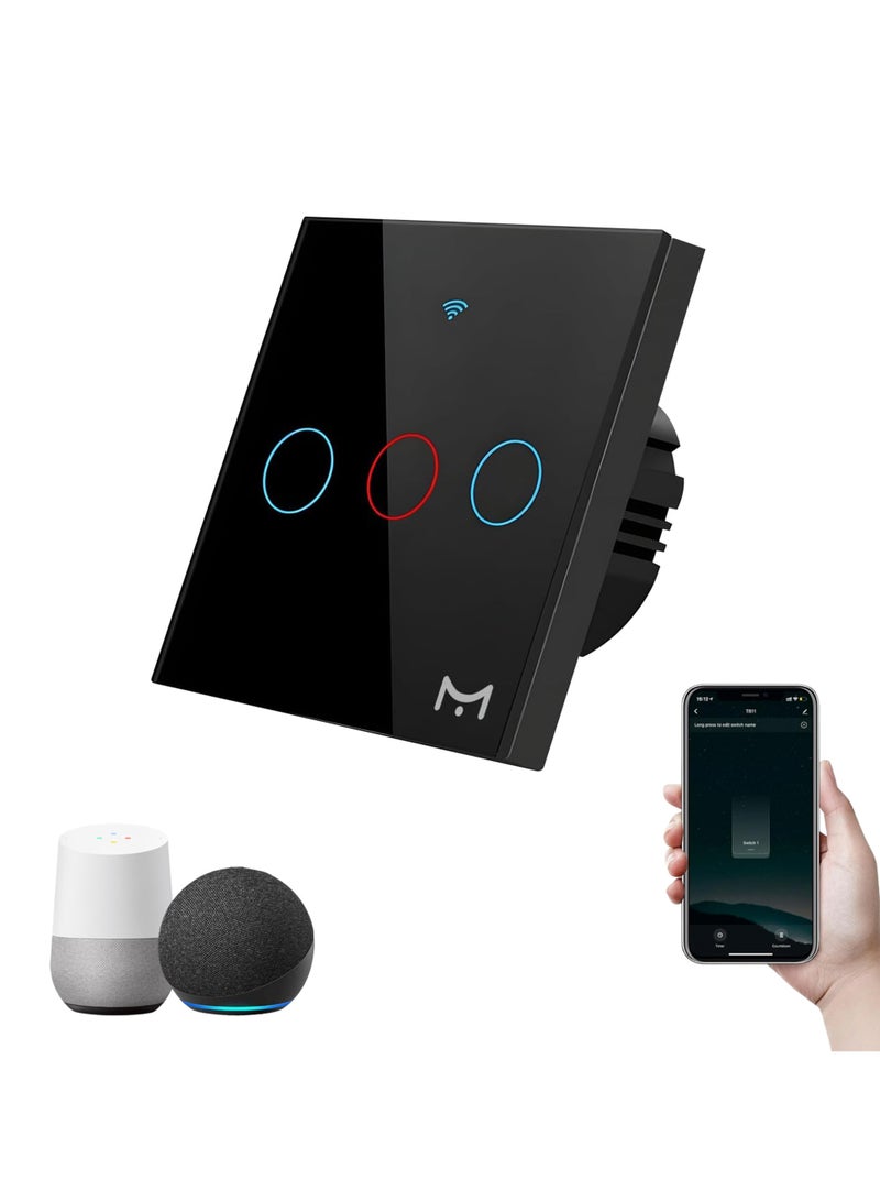 لوميف مفتاح إضاءة جداري ذكي من لوميف، يعمل باللمس بقدرة 500 واط، لا يتطلب سلك محايد ولا يحتاج إلى موزع، متوافق مع أليكسا وجوجل هوم، تحكم صوتي وعن بعد عبر التطبيق، مع وظيفة التوقيت (3 مفاتيح) – أسود - Image 1