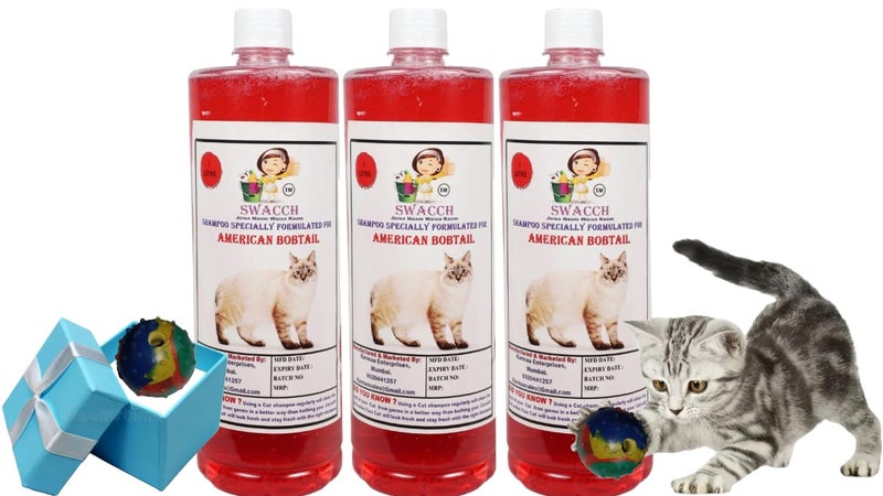 swacch American Bobtail Cat Shampoo + Rubber Musical Ball I Chew Playing Rubber Ball I Interactive Cat Toy Balls I Training & Play I Combo Pack I 1 Litre Pack of 3 Jasmine - Image 1
