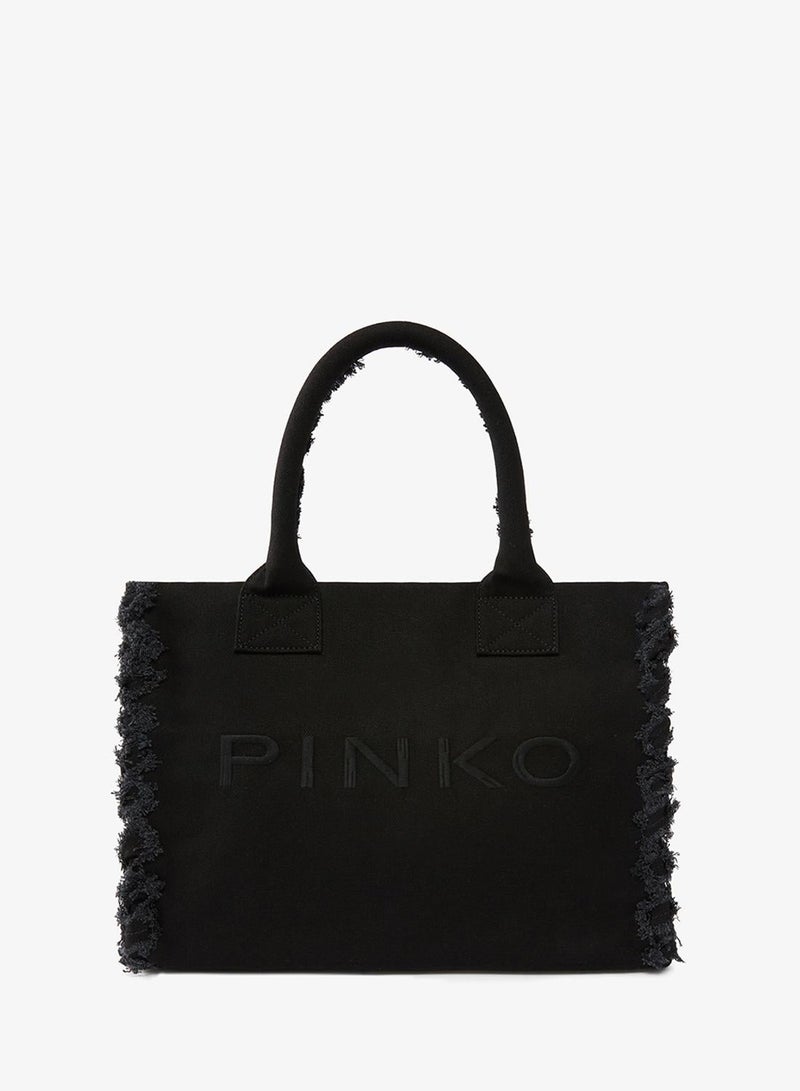 PINKO Medium Beach tote in raffia and tassels - Image 2