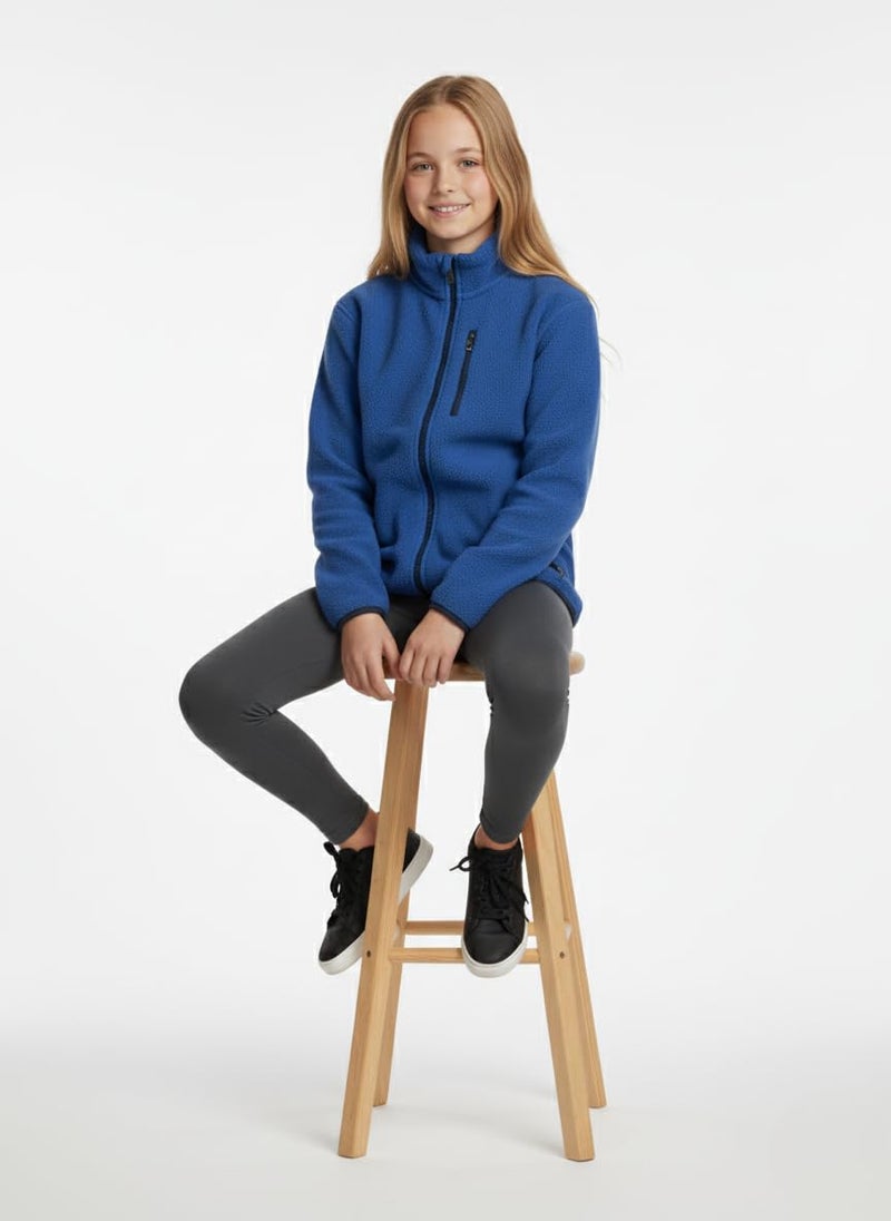 Alan Jones Clothing Girl's Fleece Full-Zip Jacket | Soft, Warm & Lightweight Winter Wear | High Collar with Piping at Hem & Sleeves (14-15 Years_Blue) - Image 5