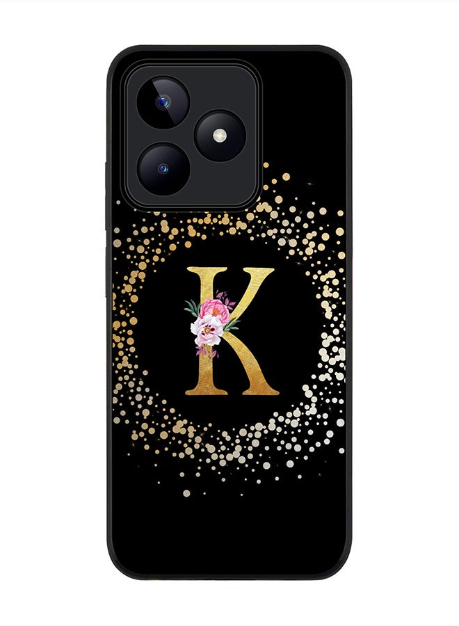 Stylizedd Rugged Black edge case for Realme C51 / Realme Note 50 4G,Custom Monogram Initial Letter Floral Pattern Alphabet - K (Black) - Image 1