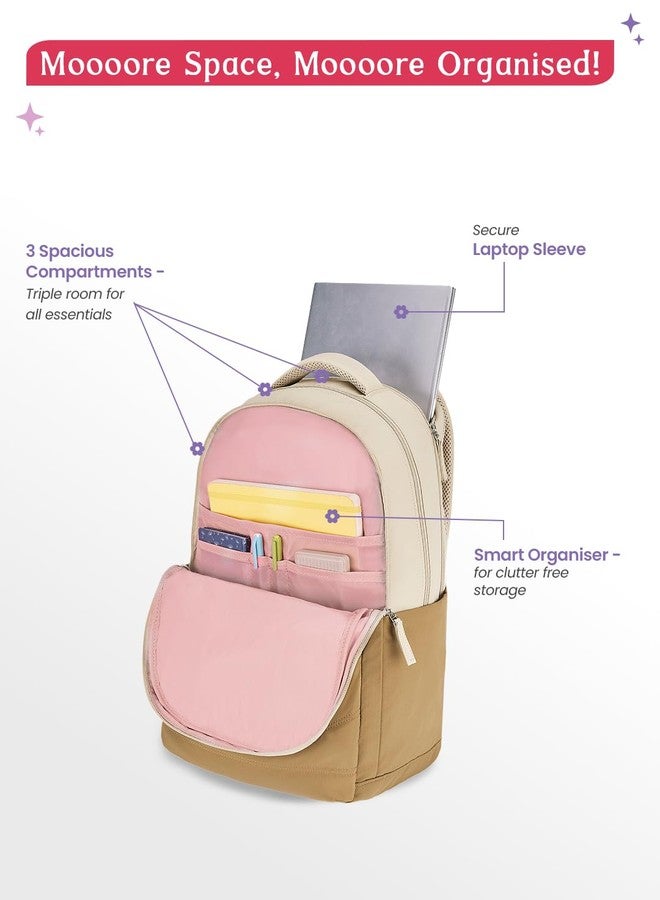 Genie Marshmellow School Backpack For Girls |19 Inch-36 Litres With Laptop Sleeve, Rain cover, Three Compartments, |Best for Books, Water Bottles, Stationery, Laptop, Lunch Box & Essentials - Brown - Image 4