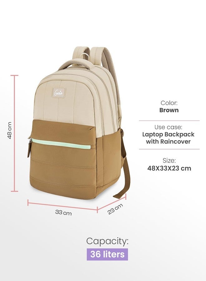 Genie Marshmellow School Backpack For Girls |19 Inch-36 Litres With Laptop Sleeve, Rain cover, Three Compartments, |Best for Books, Water Bottles, Stationery, Laptop, Lunch Box & Essentials - Brown - Image 3