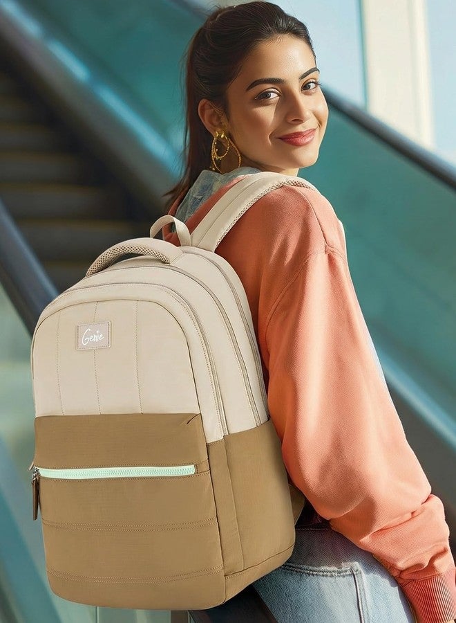 Genie Marshmellow School Backpack For Girls |19 Inch-36 Litres With Laptop Sleeve, Rain cover, Three Compartments, |Best for Books, Water Bottles, Stationery, Laptop, Lunch Box & Essentials - Brown - Image 2