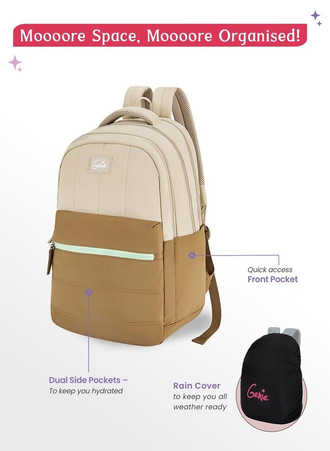 Genie Marshmellow School Backpack For Girls |19 Inch-36 Litres With Laptop Sleeve, Rain cover, Three Compartments, |Best for Books, Water Bottles, Stationery, Laptop, Lunch Box & Essentials - Brown - Image 5