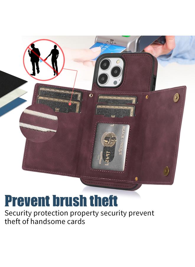 Zaboon Case For iPhone 13 Pro Max Three-fold RFID Leather Phone Case with Lanyard - Image 3