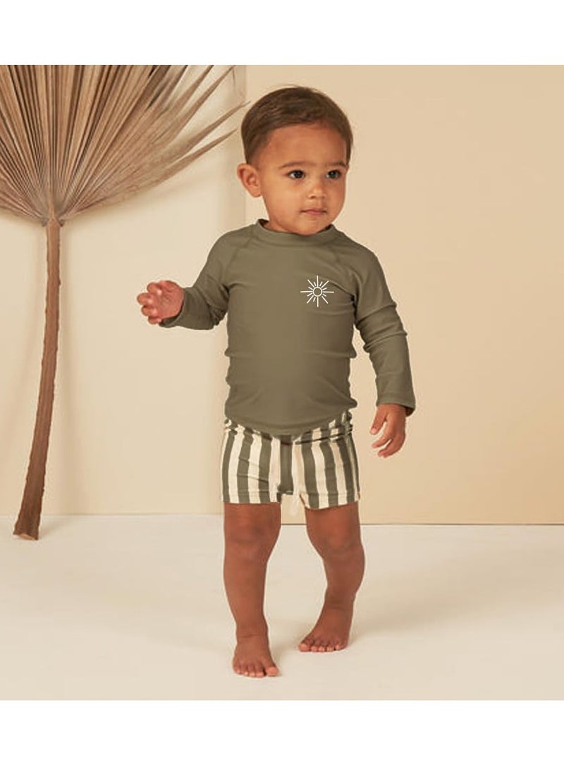 Generic 3-Piece Boys Split Body Swimsuit, Long Sleeved Swimsuit, High-Quality Sun Protection And Quick Drying Swimsuit For Babies With Same Color Swim Cap - Image 2
