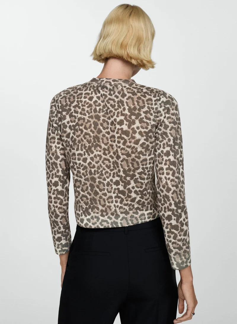 MANGO Leopard Knit Cardigan