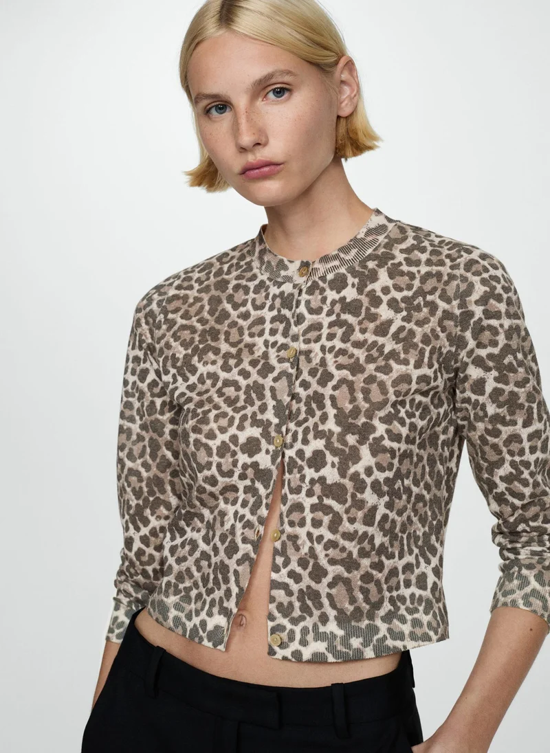 MANGO Leopard Knit Cardigan