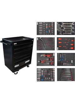 Brio Movable Wheeled Tool Cabinet Tool Trolley 6 Drawers Lockable Pro 239 Pieces Black Full 