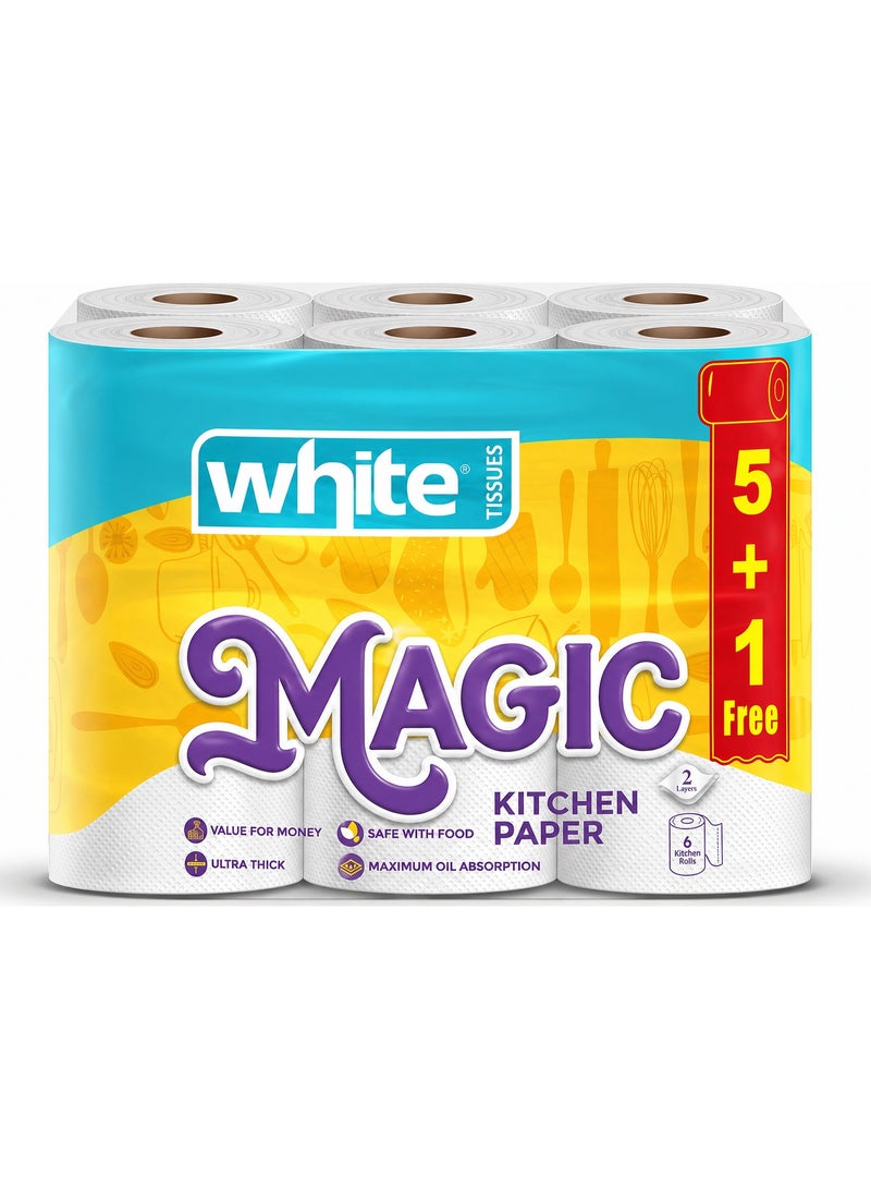 White Magic Kitchen Towels, 6 Rolls, 3-Ply, Transparent