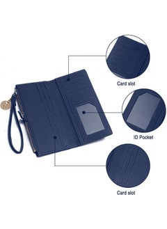 Elios Elios Women Long Soft Leather Wallet Zip Purse Multifunction Organizer Card Holder Clutch with Phone Pocket (Blue)  - Image 5
